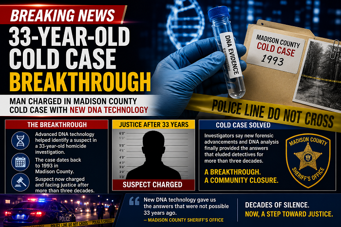 Man Charged in 33-Year-Old Madison County Cold Case Through DNA Technology Breakthrough